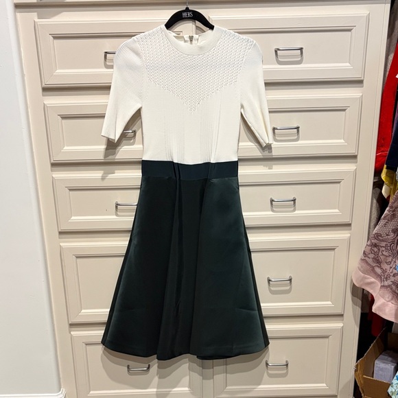 Ted Baker White Knit Top with Dark Green Satin Midi Skirt - Picture 2 of 4